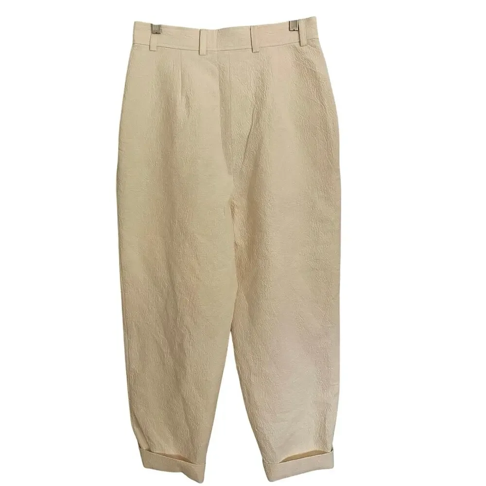 King Tuckfield Pleated Crinkled Trousers Pant Women’s Size Medium Quiet Luxury